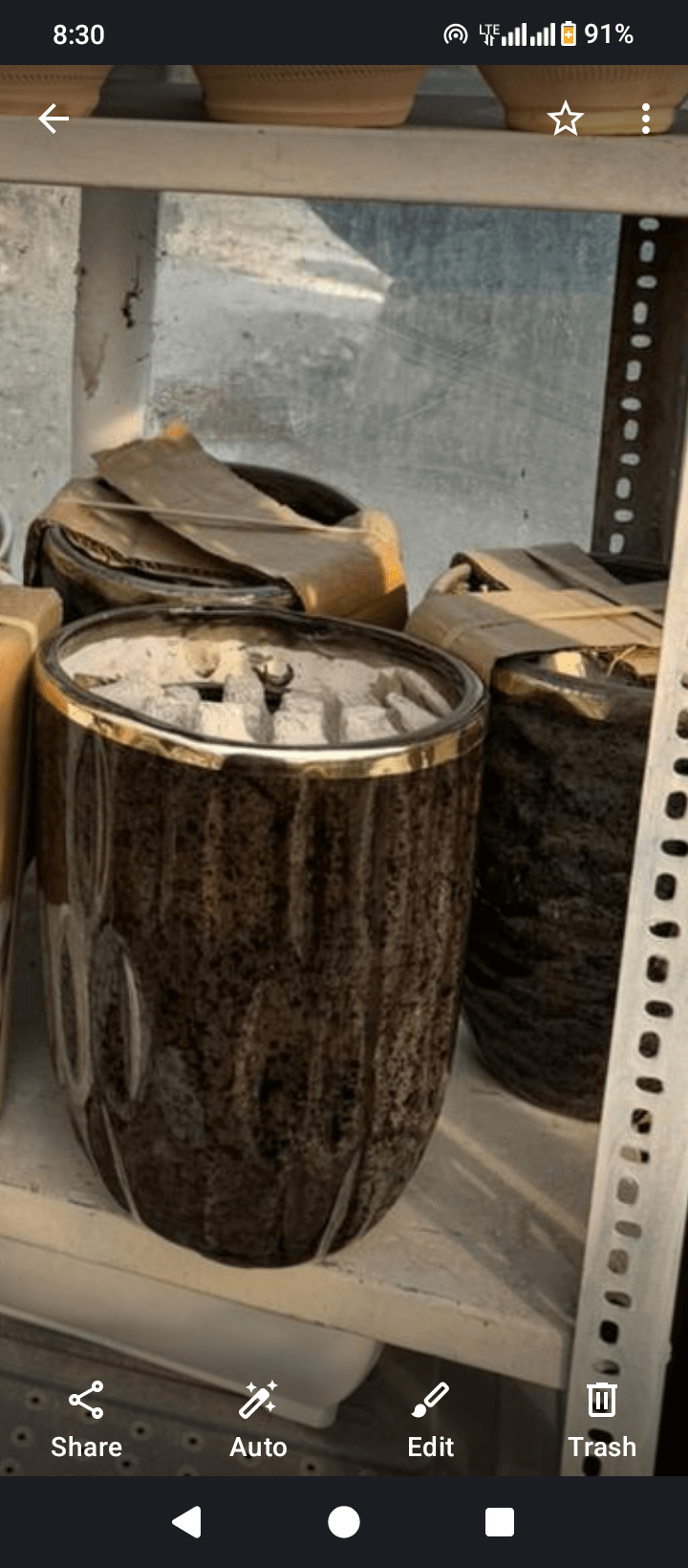 گلدان گرانیتی شیاردار لب طلایی (3 سایز)